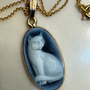 Vintage Antique Estate Cameo Pendant/Brooch Set in 14k on 14k Gold Chain 9in